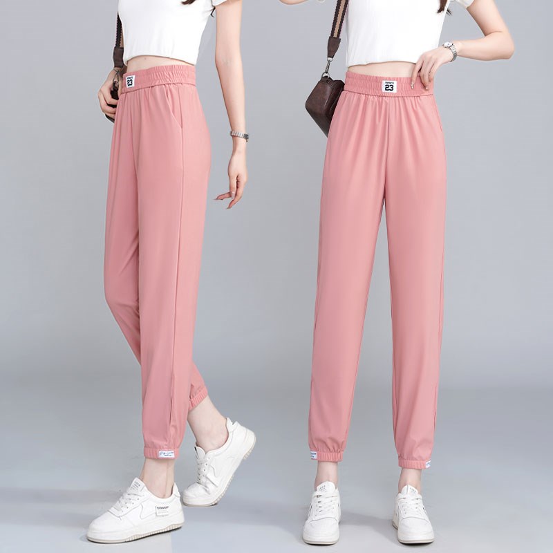 速干裤女夏季薄款束脚裤2025年夏季宽松九分运动裤冰丝小个子裤子