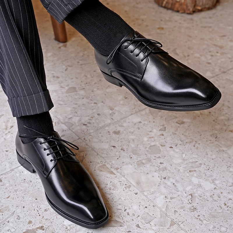 皮鞋男士真皮商务正装手工德比鞋方头英伦结婚新郎鞋透气休闲男鞋