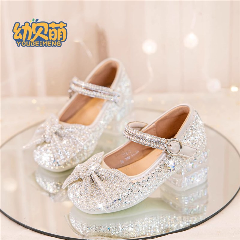 儿童公主鞋女童高跟鞋2025春秋新款小女孩配礼服舞台亮晶晶单鞋