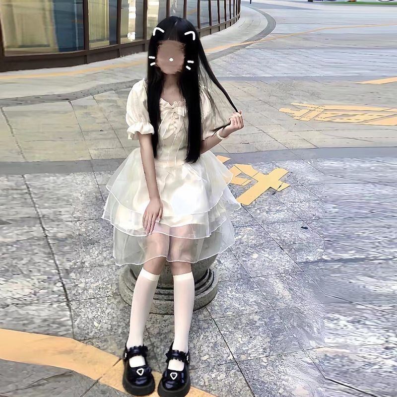 女大童装夏季新款法式浪漫女孩儿收腰显瘦蓬蓬连衣裙短裙初中学生