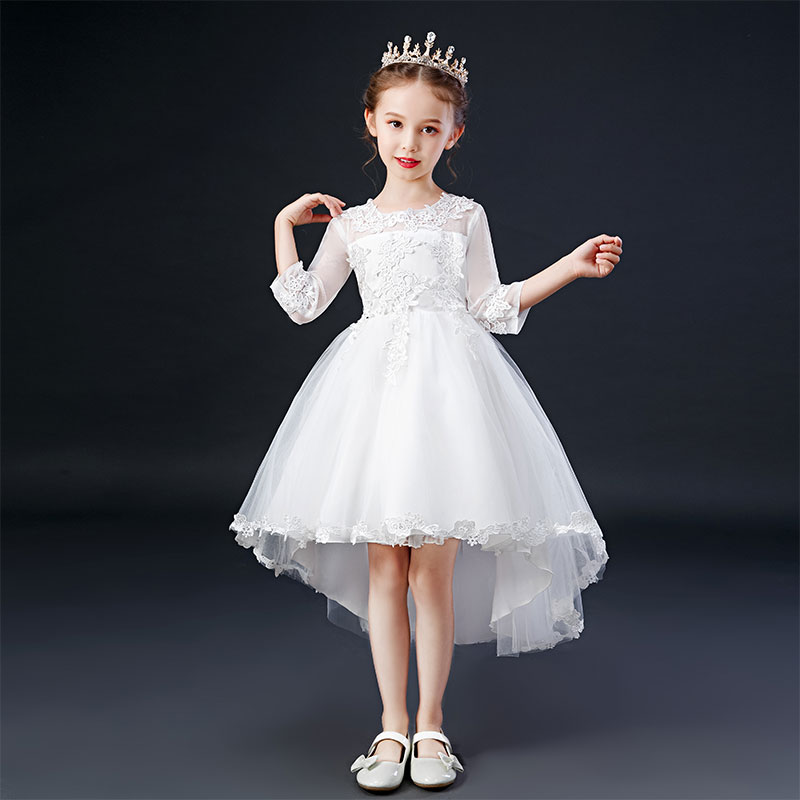 女童拖尾晚礼服公主裙高端儿童主持人秋款钢琴走秀演出服花童婚纱