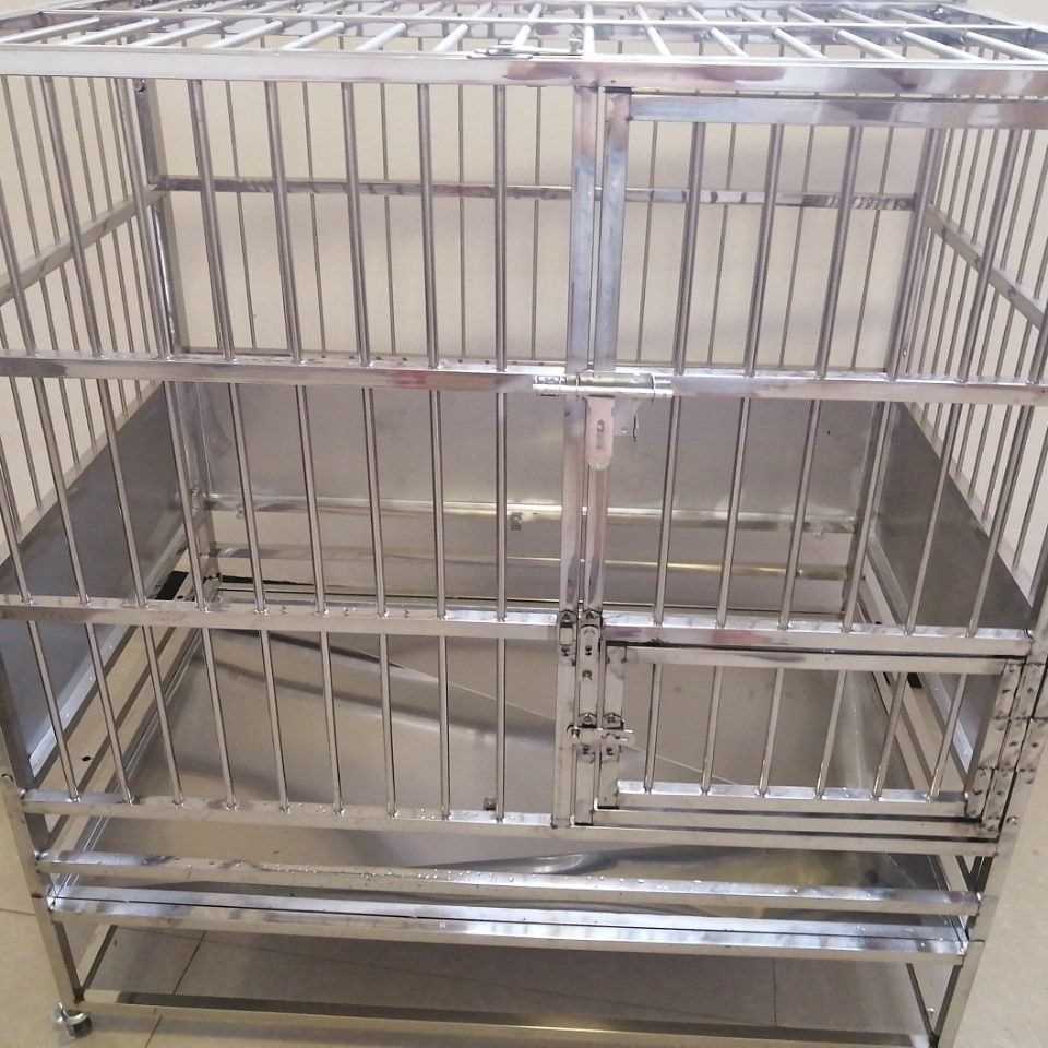 不锈钢狗笼子带冲水厕所带漏斗托盘拉布拉多笼子金毛笼子折叠组装