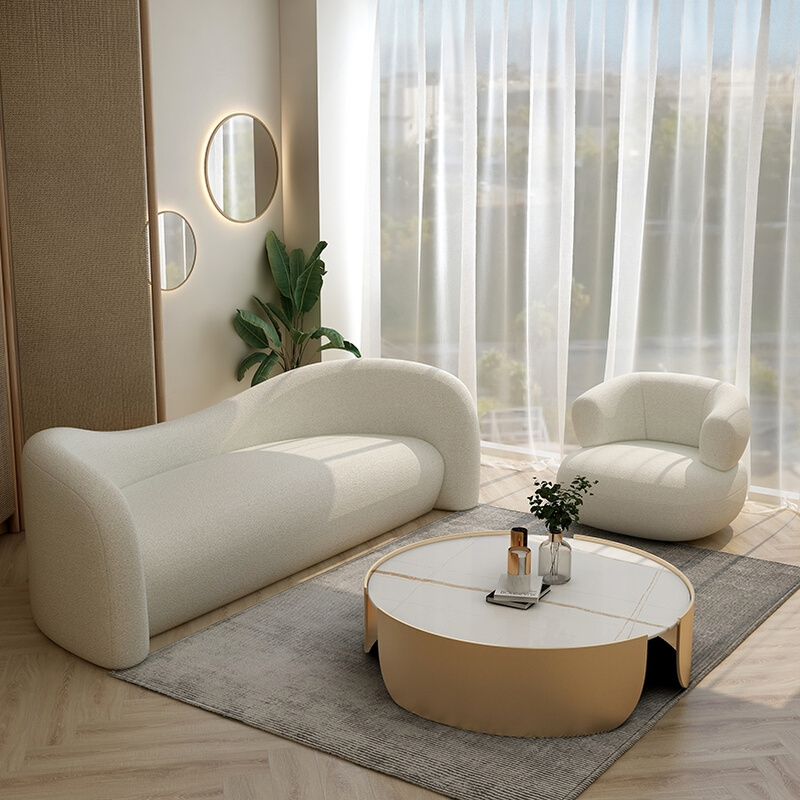 羊羔绒弧形沙发家用客厅小户型北欧约服装店美容院洽谈沙发