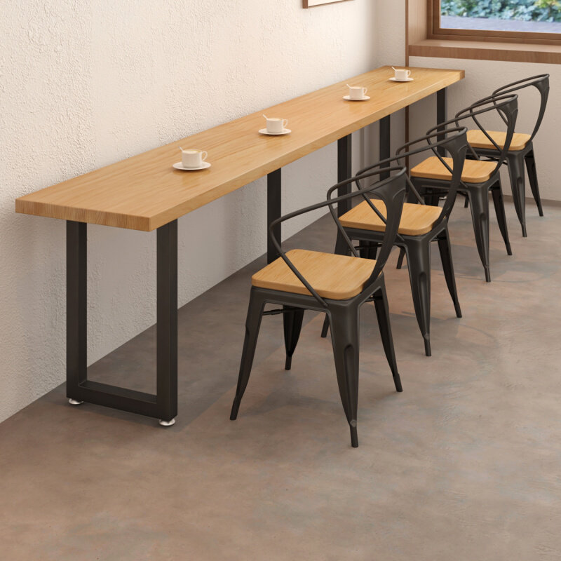铁艺实木长条窄桌快餐店食堂小吃店靠墙靠窗边桌酒吧矮吧台桌1213