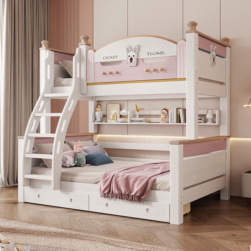 樱桃木全实木上下床高低床小户型女孩床双层床上下铺子母床儿童床