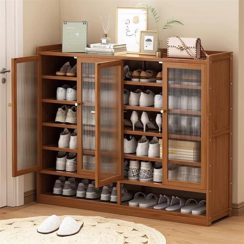 新中式胡桃色鞋柜带门大容量收纳鞋架玄关柜屏风隔断柜层板可拆卸