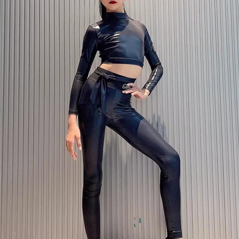 秋冬新款拉丁舞服女少o儿童无袖短上衣修身高腰长裤练功集训表演