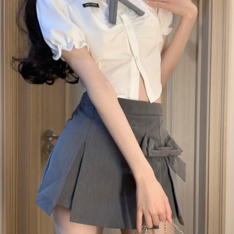 灰色西装短裙女高腰春秋季新款大码胖mm显瘦小个子a字Z包臀半身裙