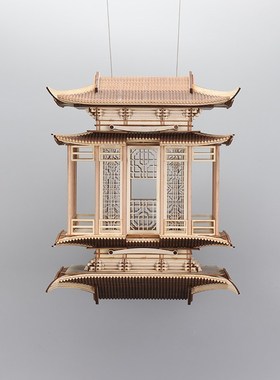 新中式创意木建筑镜像倒影酒店别墅客J厅玄关酒柜软装饰品摆件