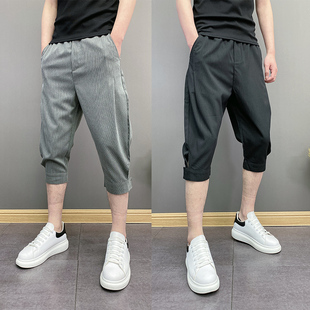 薄款 六分裤 条纹束脚裤 百搭魔术贴休闲潮牌韩版 青年男士 2025年夏季