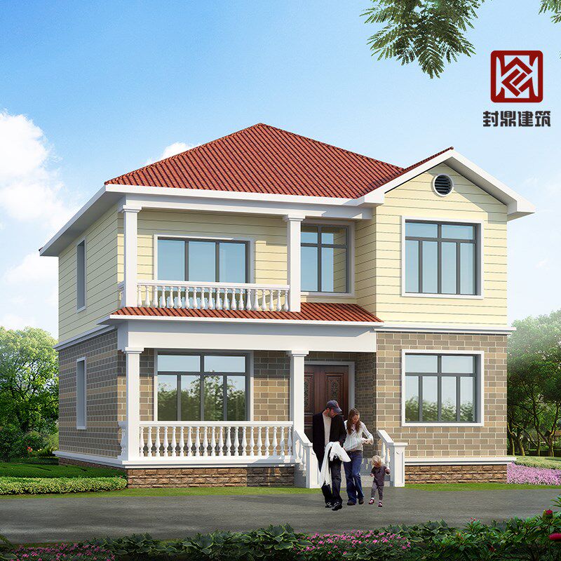 农村自建房屋二层别墅设计图纸带阳台效果图建P筑结构水电网红别