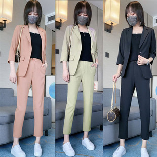 職業(yè)英倫風輕熟減齡西裝 兩件 女2021春秋韓版 網(wǎng)紅小個子氣f質(zhì)套裝