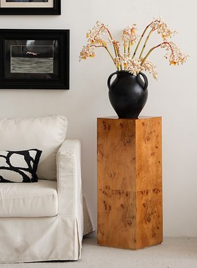 戊际法式中古树瘤皮木墩雕u塑台家居客厅复古陶瓷花瓶底座装饰摆