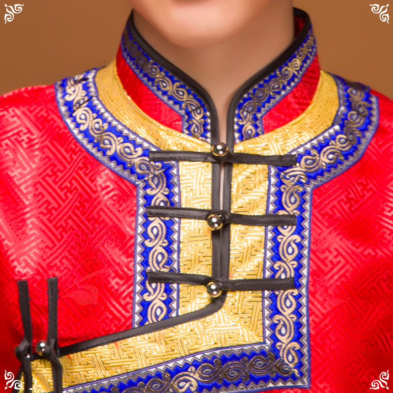 蒙古服装新款四色男士缎面蒙古长袍民族服饰演出舞V蹈服男装四色