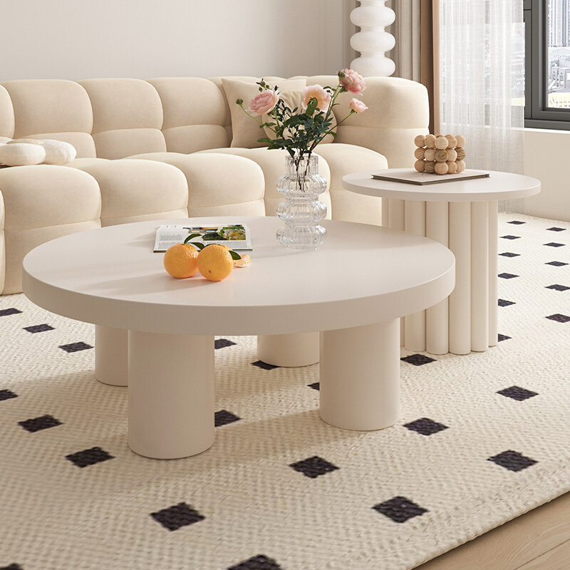 法式奶油风圆形茶几约小户型客厅家用轻奢个性创意民宿茶桌