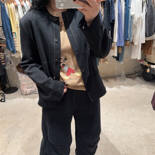 毛边圆领系扣正肩夹克外套新款 女装 显瘦西服上衣8275 宽松大码 韩版