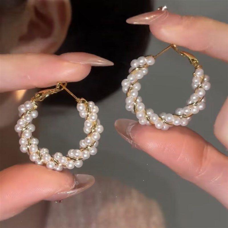 高级感麻绳圆圈珍珠耳环女2024年新款潮耳圈女耳扣小众设计感耳饰,饰品/流行首饰/时尚饰品新,耳环,淘宝优惠券,粉丝福利购,淘宝优惠卷