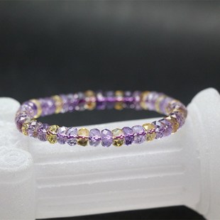 天然水晶手链 紫黄晶手链 硬切面 碟珠 紫 黄水晶手链 7A