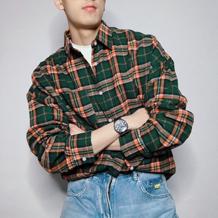 男友宽松港风加肥加大衬衫 春秋日系2022潮秋装 外套 男长袖 格子衬衫