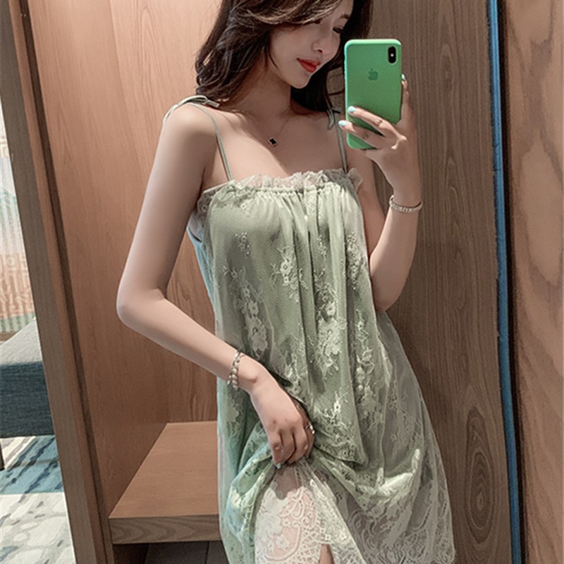 小个子网纱睡衣裙子温柔复古蕾丝吊带G连衣裙夏季新款雪纺薄款睡