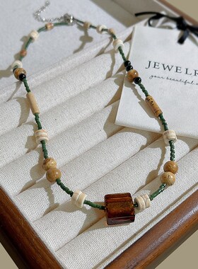 新中式复古串珠项链女轻奢t小众设计感内搭名族风锁骨链颈链配饰