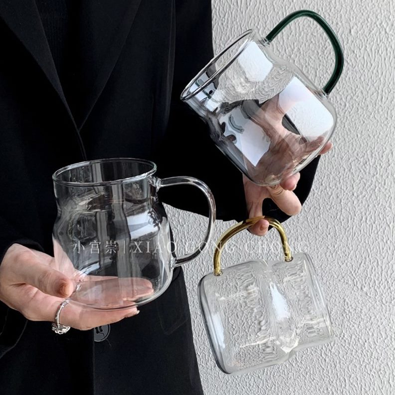 耐高温水杯硼硅咖啡杯高果汁杯带把玻璃杯大容量牛奶杯ins风小众