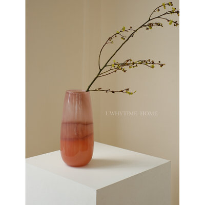 温润粉色肌理渐变新中式高级艺术手工琉璃玻璃花瓶花器插花摆件