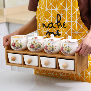 组合调料盒套装 厨房调味罐创意油盐醋壶欧式 多功能家用八件套陶瓷