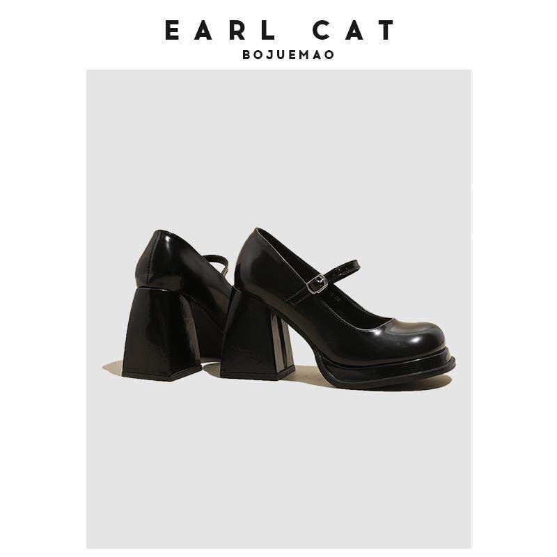 伯爵猫增高跟玛丽珍鞋女2024秋季新款粗跟jk单鞋黑色真皮小皮鞋子