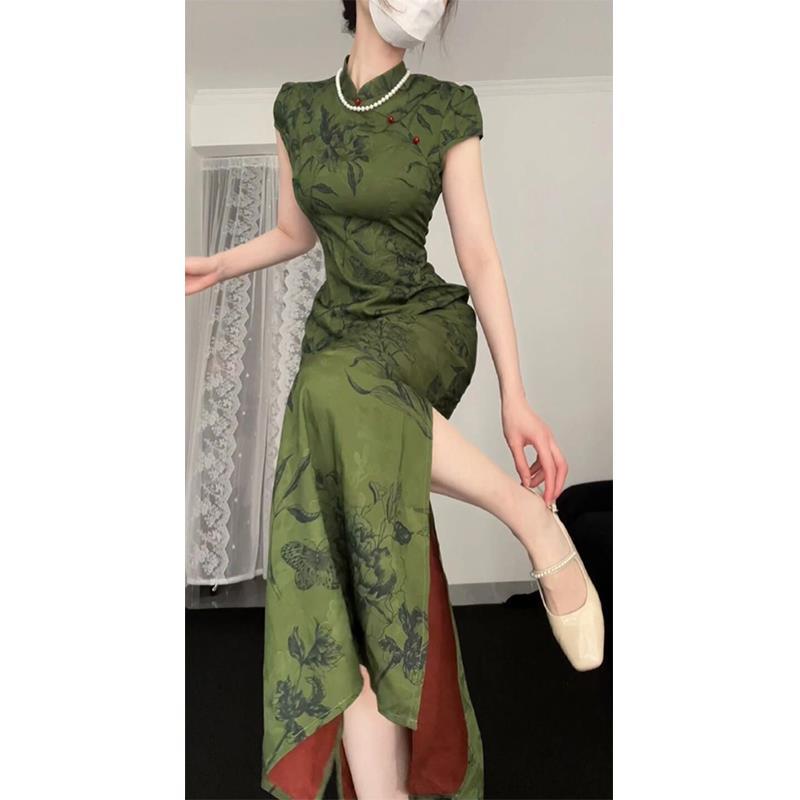 新中式国风连衣裙复古碎花旗袍改良年轻款显身材气质长裙女夏新款