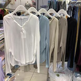 300斤宽松半开领套头罩衫 薄款 女t恤2022夏季 防晒衫 上衣潮 长袖