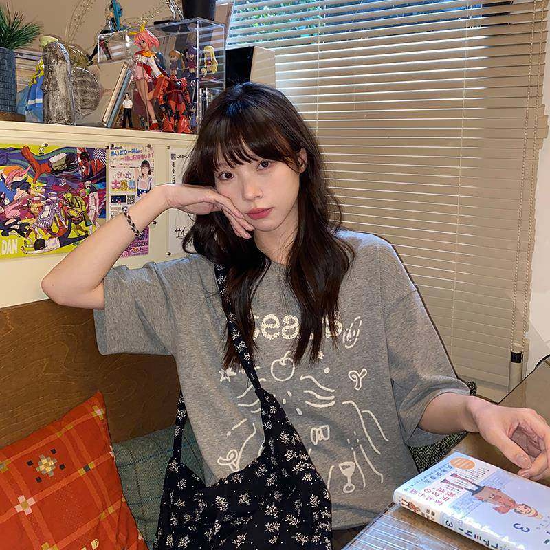 奶兔星球-自制 眼泪小狗发泡印花字母短袖t恤女2025新款宽松上衣