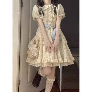 甜美娃娃领碎花连衣裙子女夏季 公主裙小个子收腰蓬蓬裙 泡泡袖 法式