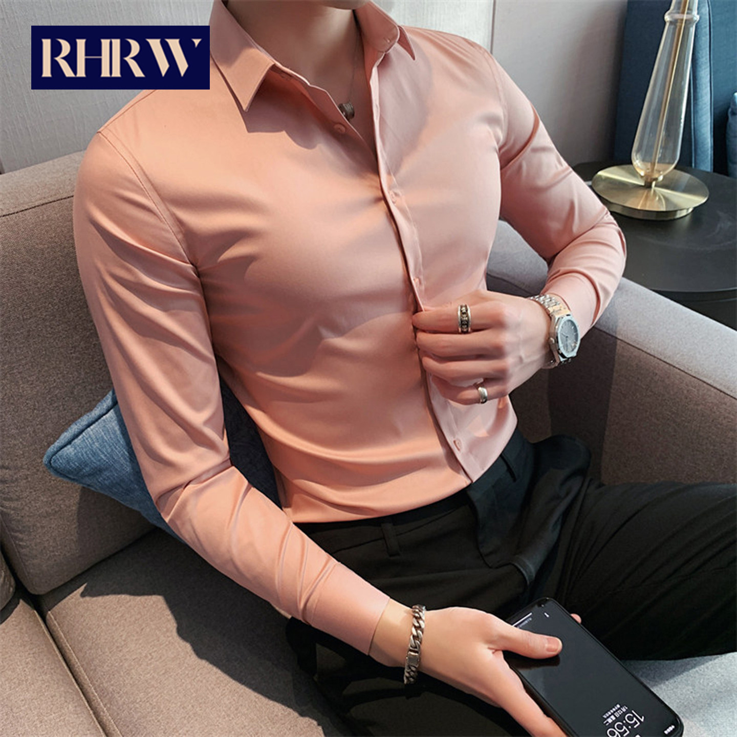 RHRW高级感长袖衬衫男2026春季新款西装内搭商务休闲免烫修身衬衣