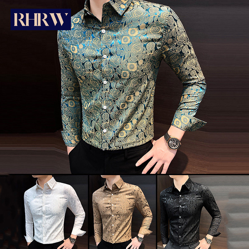 RHRW时尚高级感碎花衬衫男士2026年春夏新款长袖修身痞帅印花衬衣