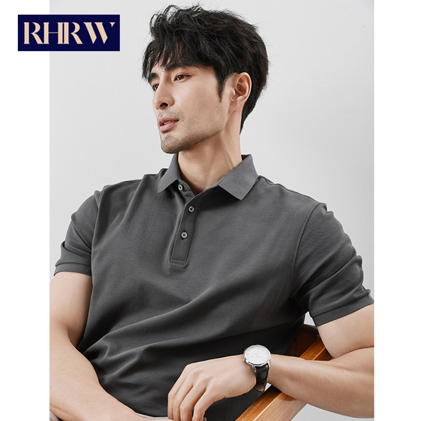RHRW翻领短袖Polo衫男2026夏季新款休闲商务上衣修身透气薄款t恤