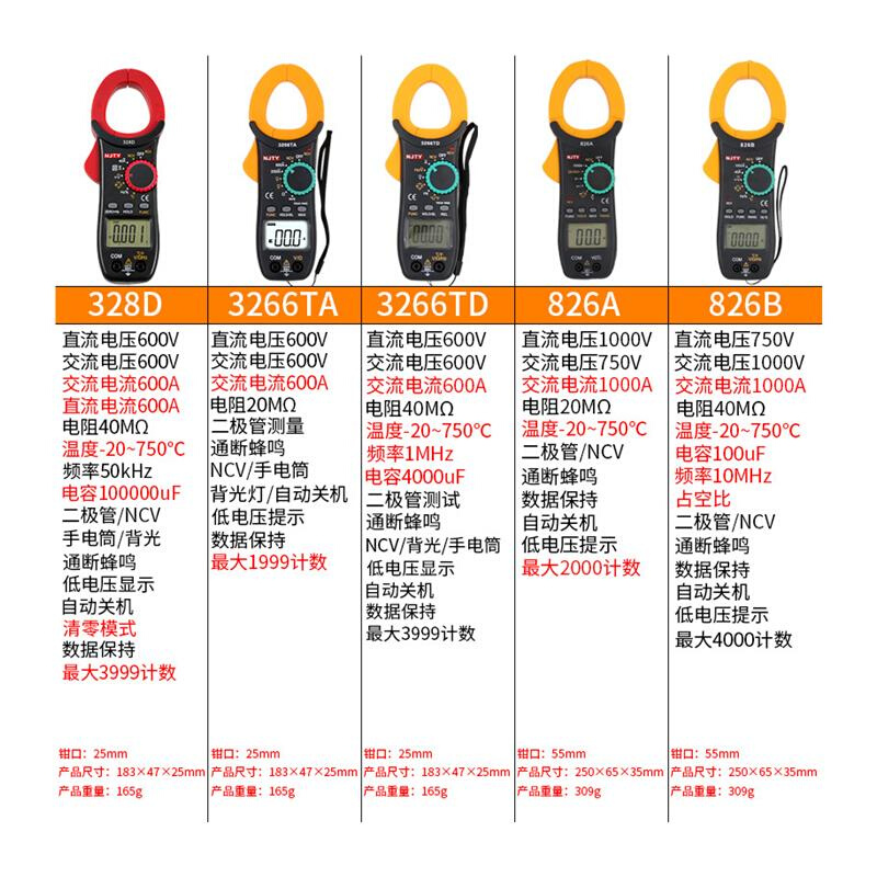 天宇3266TD交直流数字钳形表高精度万用表钳形电流表温度电容钳表