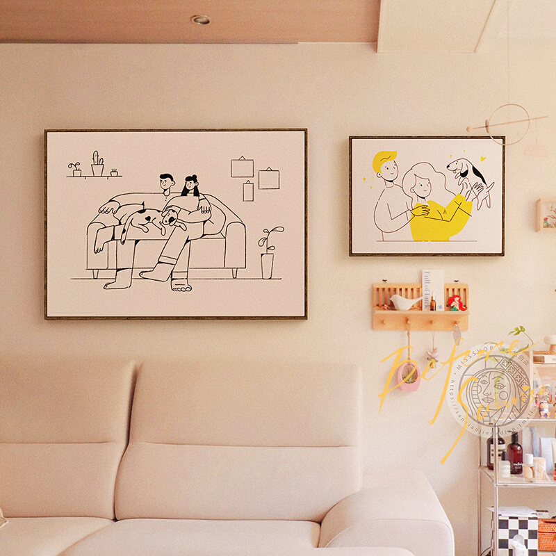 原木风客厅装饰画奶油风沙发背景墙挂画日式卧室壁画人物桌面摆画图片