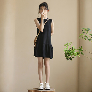 儿童夏装 韩版 新款 女孩连衣裙无袖 亲子装 洋气荷叶边大童女童背心裙
