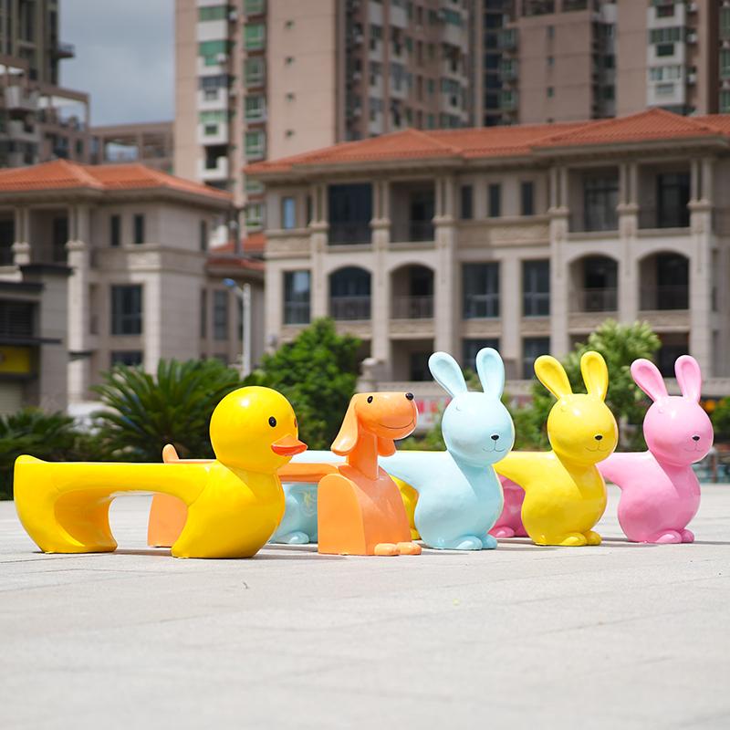 户外卡通动物座椅长凳园林景观落地装饰摆件商场玻璃钢幼儿园雕塑