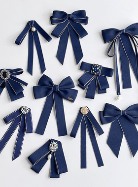 领结衬衫女蝴蝶结装饰JK蓝色复古英伦风领花衬衣飘带别针配饰纯色