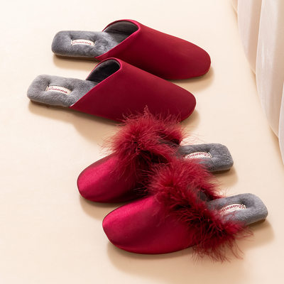 结婚拖鞋喜庆红色一对冬