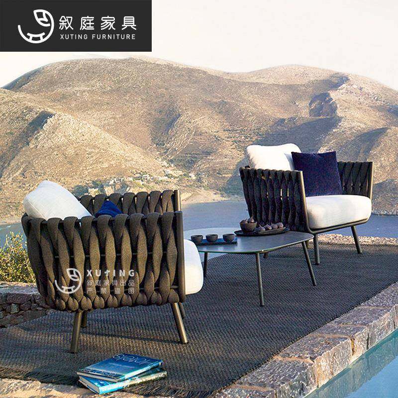 户外桌椅庭院设计师板房别墅楼售样中心椅桌件5-19-3绳套编舒适休