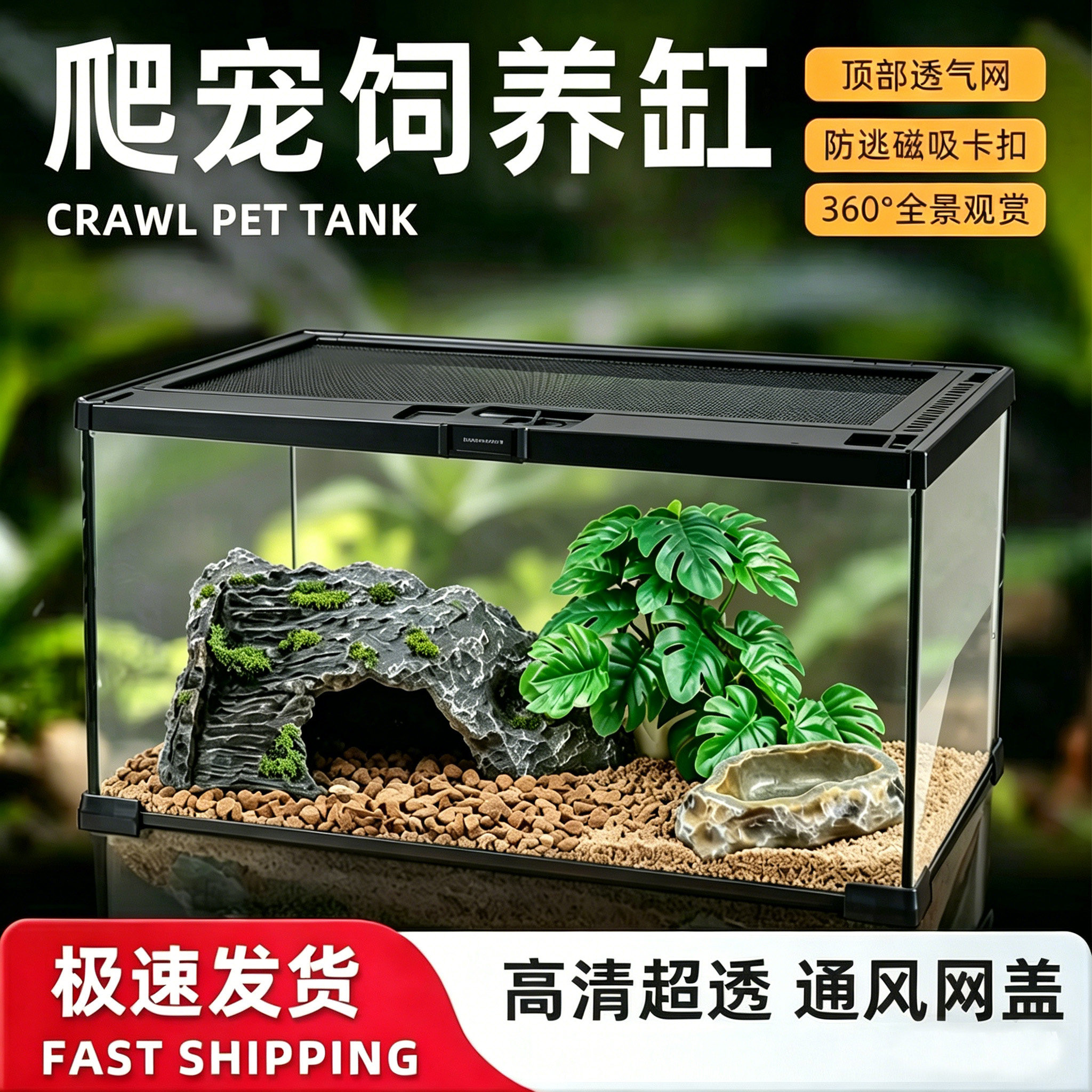 超白透3A全透玻璃爬宠缸雨林生态缸防逃逸爬宠饲养箱造景专用图片