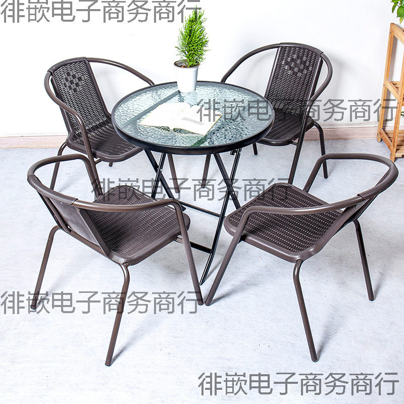 折叠桌子钢化玻璃家用餐桌铁艺户外阳台简易小圆桌外摆奶茶店桌椅