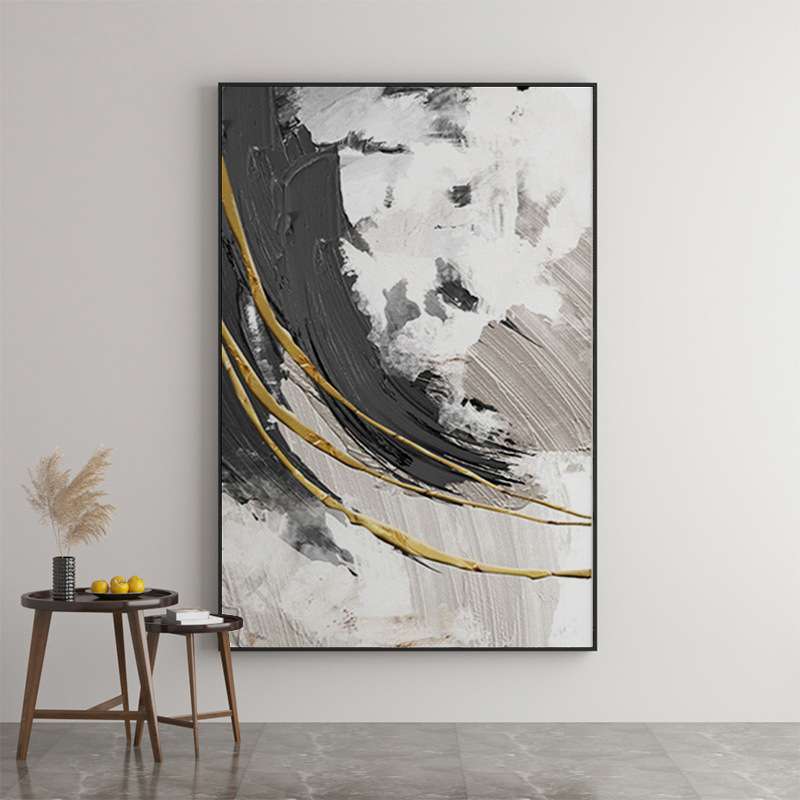 立体感壁画抽象客厅餐厅装饰画酒店配画黑白灰入户玄关走廊  挂画图片