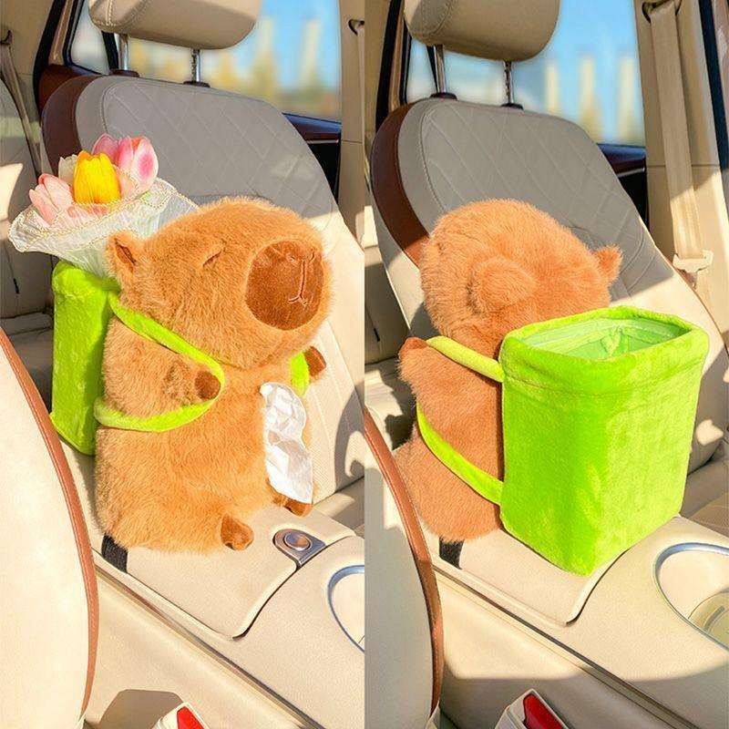 汽车纸巾盒垃圾桶二合一车载纸袋车用抽纸挂袋扶手箱可爱卡皮巴拉