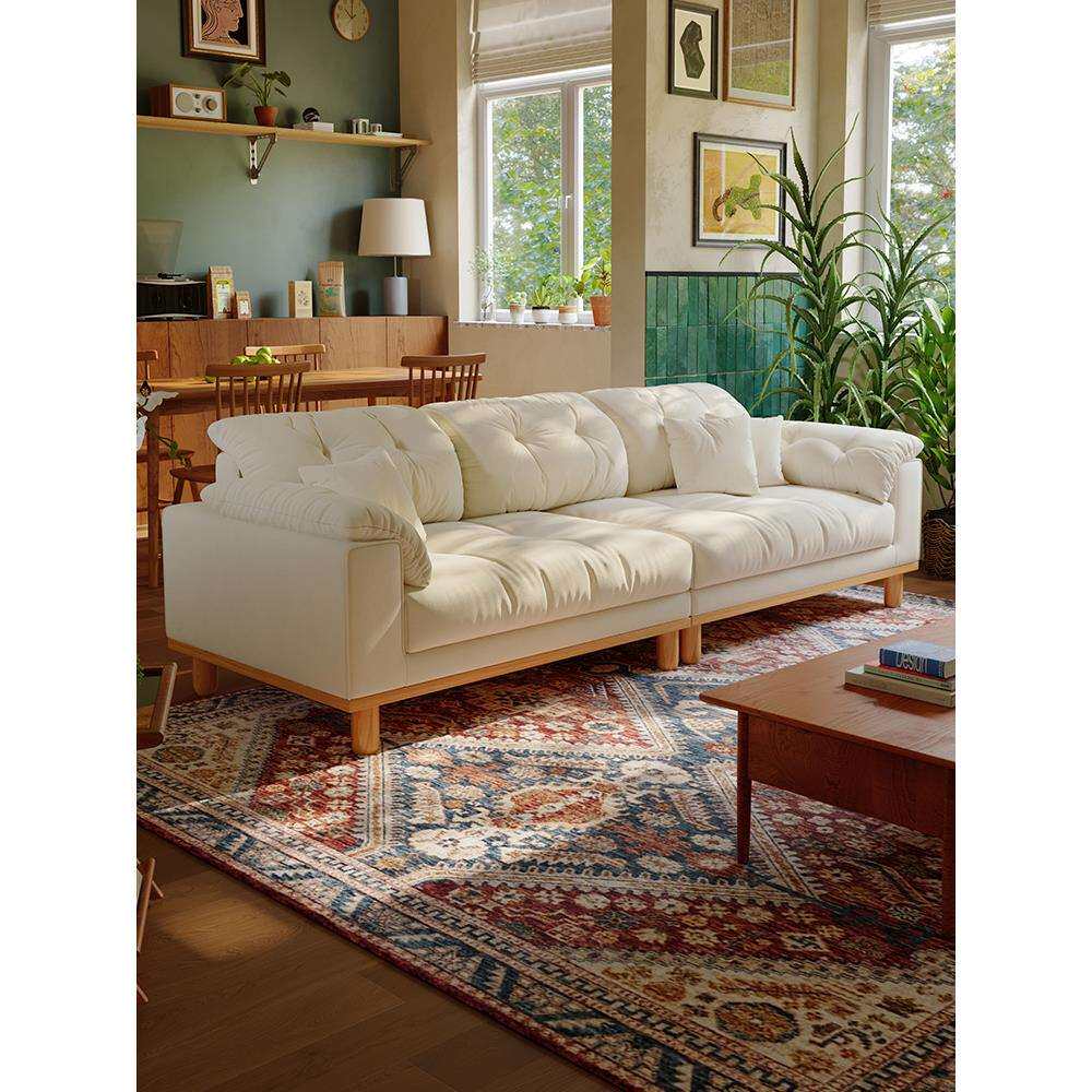 A8L2025新款原木奶油风大小户型云朵高脚沙发客厅直排布艺可拆洗