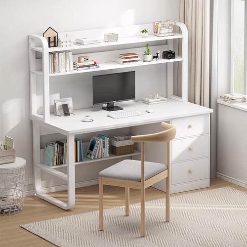 书桌学生家用书架书柜一体电脑桌职员工作台初中生卧室学习写字桌