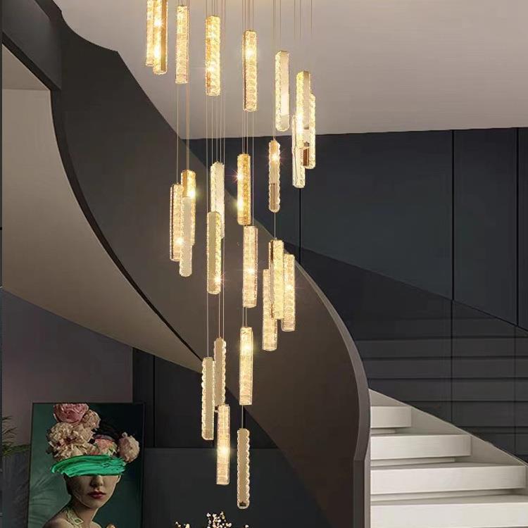 现代客厅大吊灯楼梯灯复式楼别墅水晶长吊灯轻奢风跃层挑空创意灯
